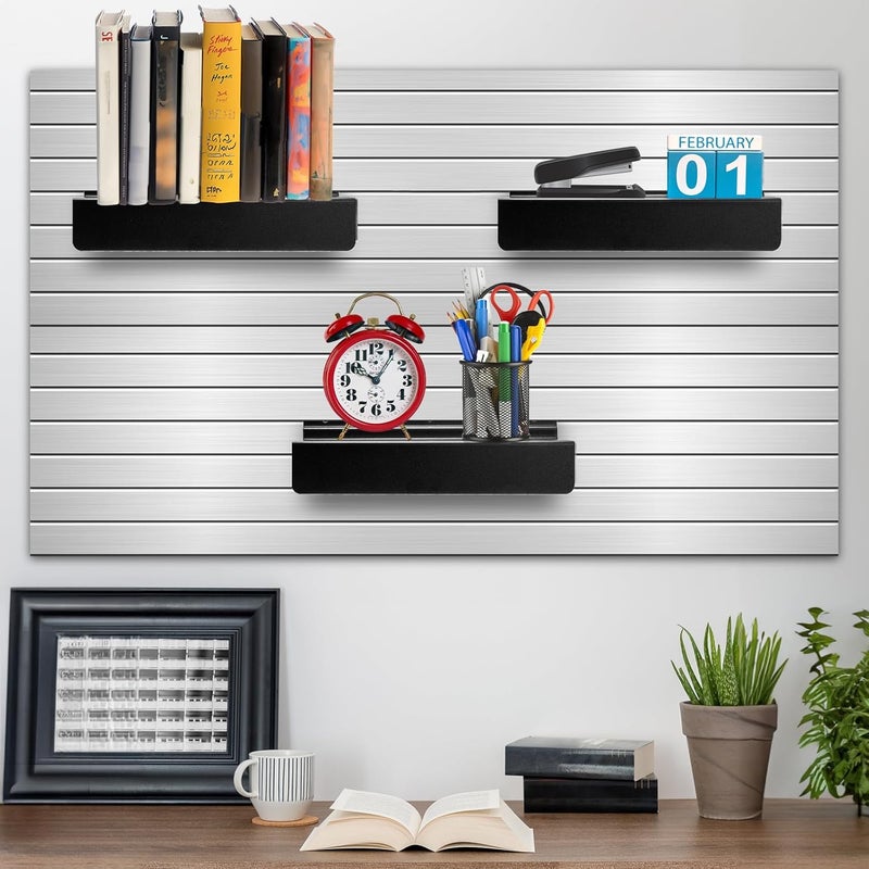 Acshio 6 Pack Slatwall Shelves, 9''L x 4''W Metal Slat Wall Shelves Accessories, Heavy Duty Slat Wall Organizer Flat Retail Display Shelves for Living Room, Bedroom, Office, Gaming Room, Black - Image 2
